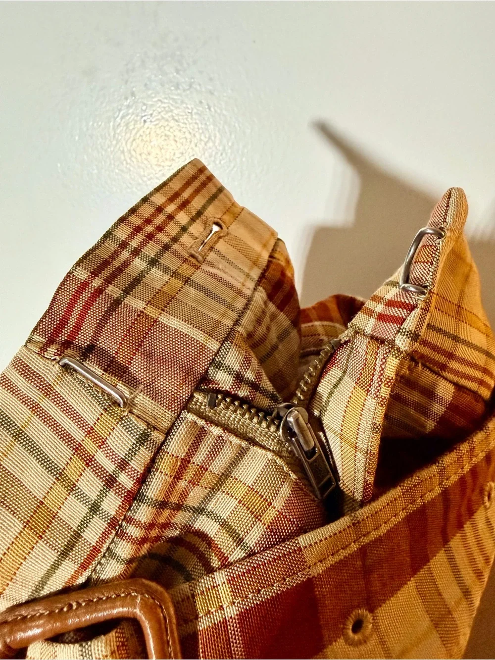 Tomorrowland belted waist trousers Plaid Pleated Pants Adjustable Waist 30 S